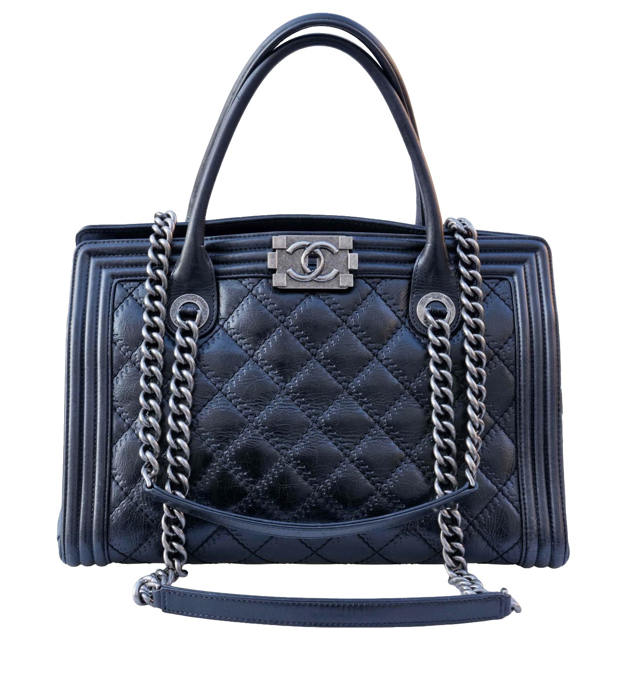 Chanel boy tote black leather 2014